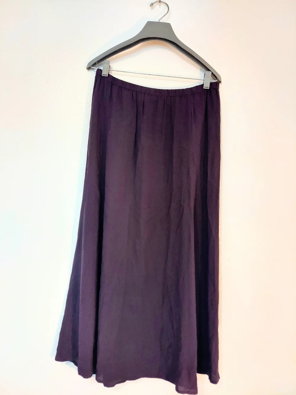 Eileen Fisher Deep Purple A-Line Elastic Waistband Silk Skirt Size M
